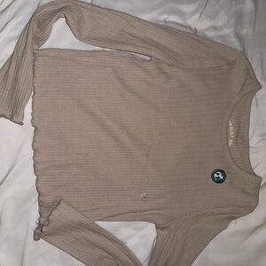 Beige Long Sleeve Ribbed Top